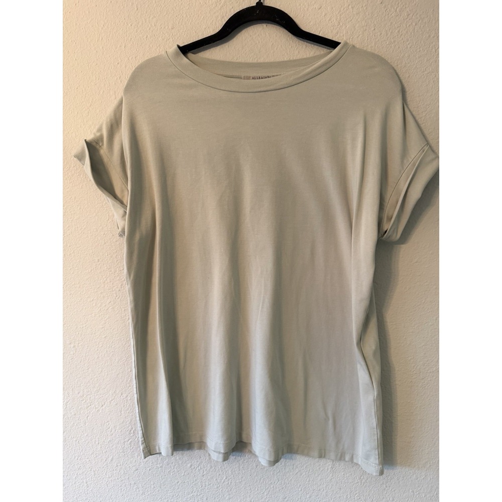 Allsaints Women's Tshirt Light Sage‎  Green Cuffed Sleeve Stretch Soft Size M/L